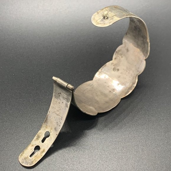 Vintage Sterling Silver Niello Hinge Cuff Bangle Boho Bracelet Flower Inlay - Picture 3 of 9